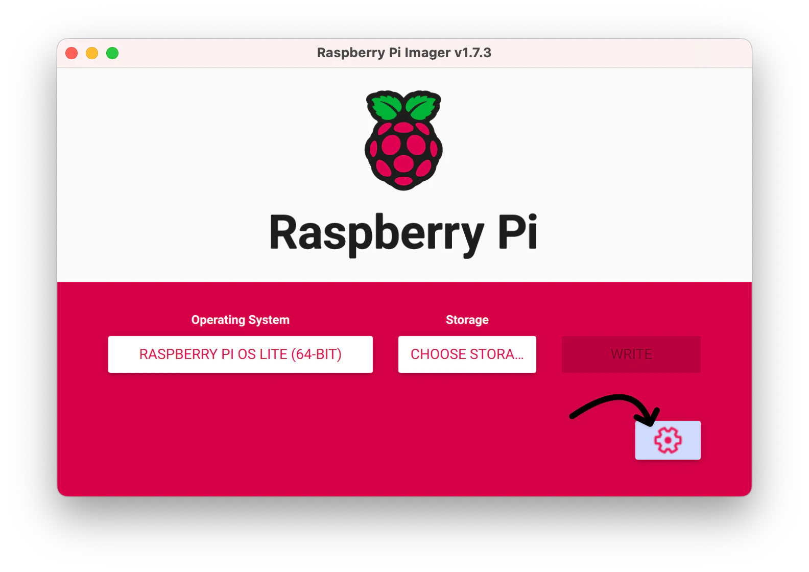 Raspberry Pi Image - Advanced options button